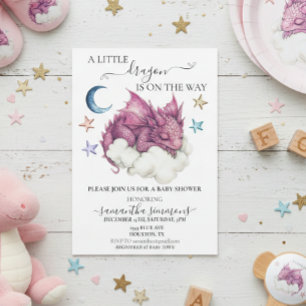 A Little Dragon Sleeping on Cloud Baby Shower Invitation