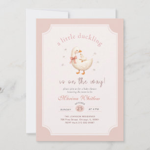 A Little Duckling Goose Pink Bow Baby Shower Invitation