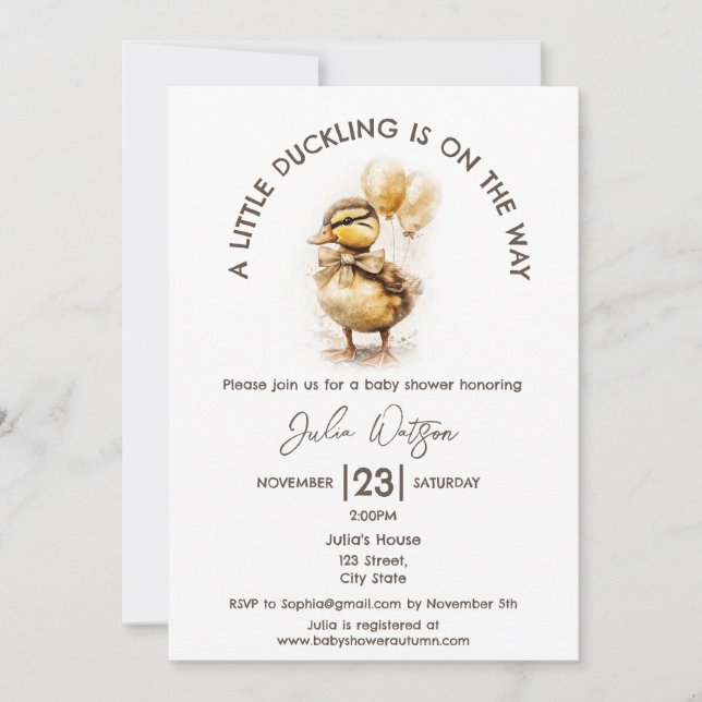 A little Duckling is on the Way Gender Neutral Invitation (Front)