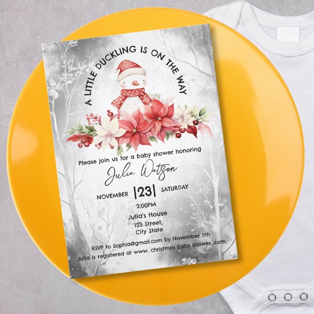 A little Duckling is on the Way Winter Christmas Invitation (cute christmas little duck)