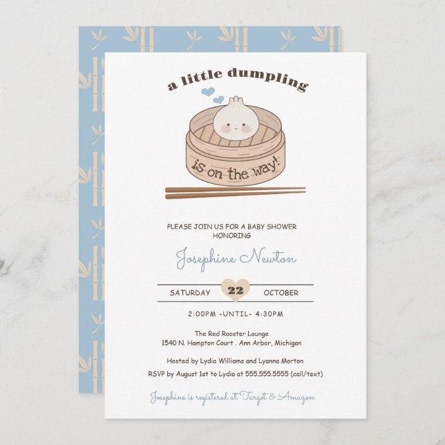 A Little Dumpling Baby Bao Boy Shower  Invitation (Front/Back)
