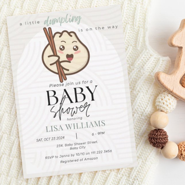 A Little Dumpling Bao Neutral Asian Baby Shower Invitation (Little Dumpling Is On Its Way Kawaii Asian Chinese Bao Baby Shower Invitation)