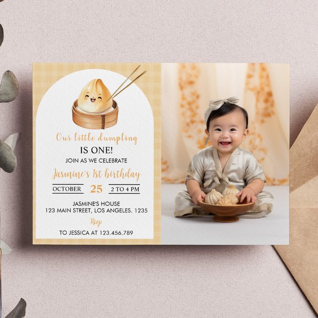 A Little Dumpling First Birthday Photo Invitation (Creator Uploaded)