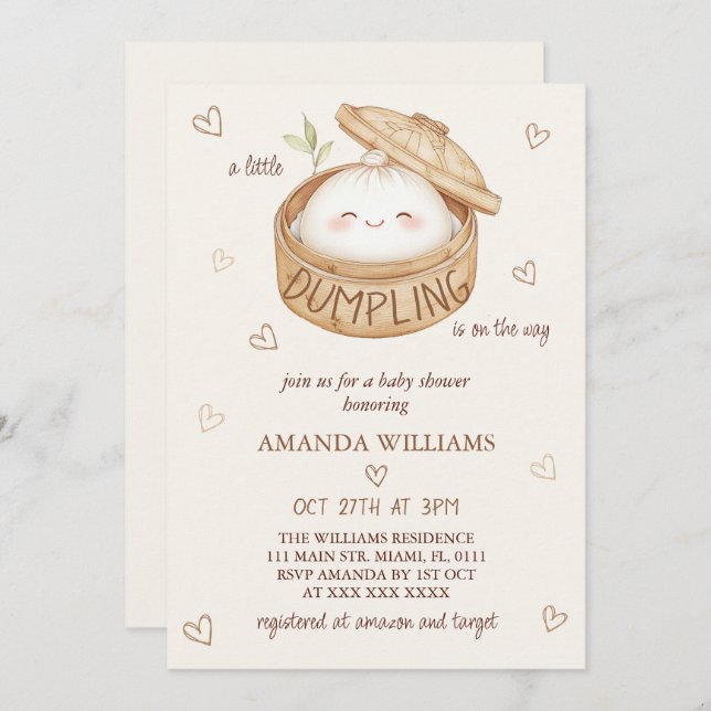 A little Dumpling Is on The Way Baby Shower Invitation (Front/Back)