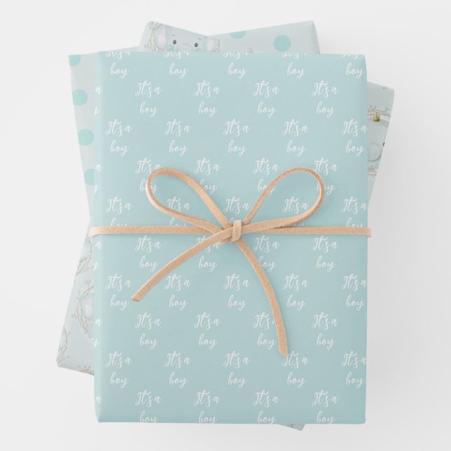 A Little Elephant Boy Baby Shower Wrapping Paper Sheet (In situ)