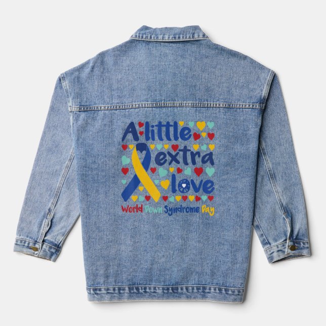 A Little Extra Love World Down Syndrome Day Ribbon Denim Jacket (Back)