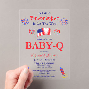 A Little Firecracker Is On The Way Baby-Q Acrylic Invitations