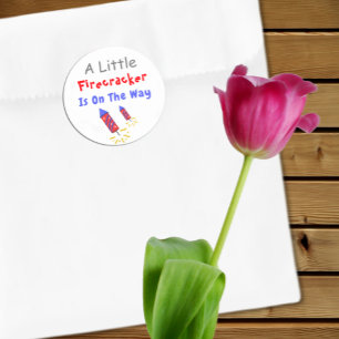 A Little Firecracker Is On The Way Classic Round Sticker