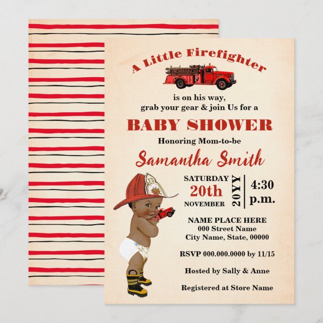 A Little Firefighter is on His Way AA Baby Shower Invitation (Front/Back)