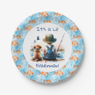 A Little Fisherman Cute Boy's Baby Shower Paper Plate
