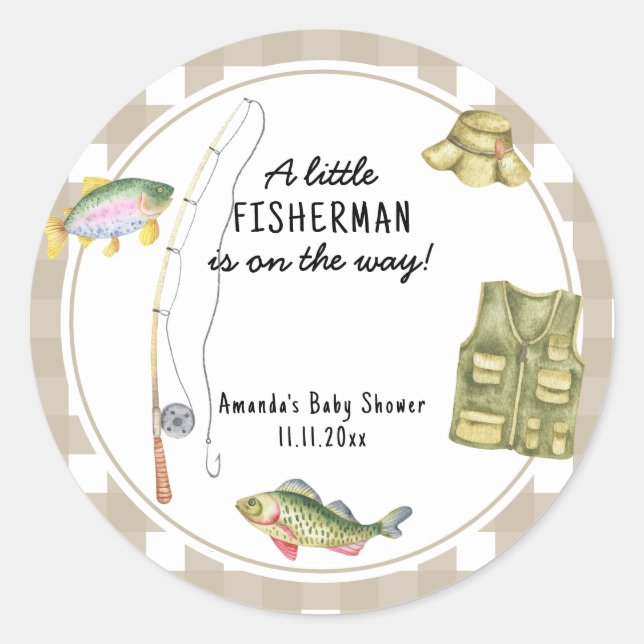 A little fisherman is on the way Baby Shower  Classic Round Sticker (Front)