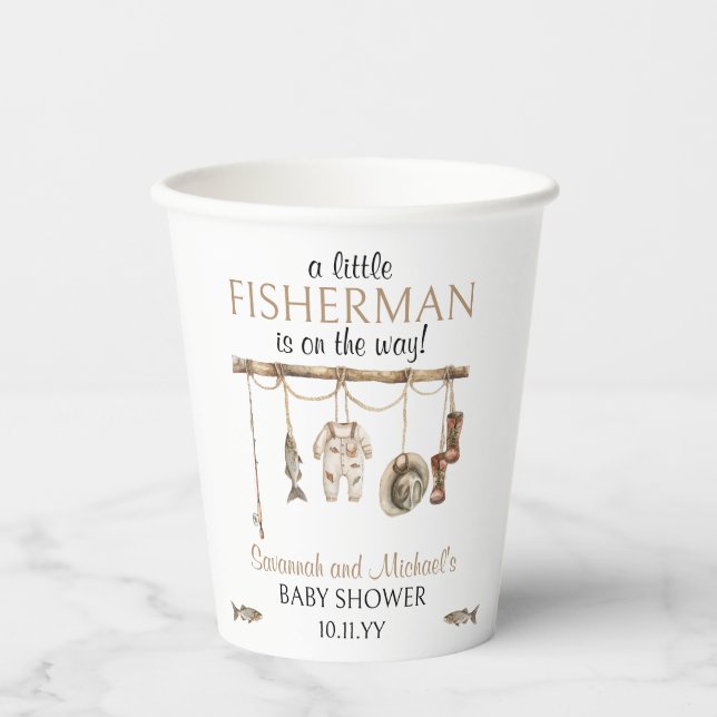 A Little Fisherman Is On The Way Baby Shower  Paper Cups (Front)