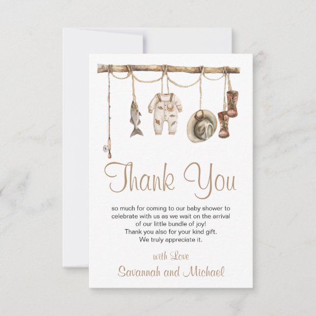 A Little Fisherman Is On The Way Baby Shower Thank You Card (Front)