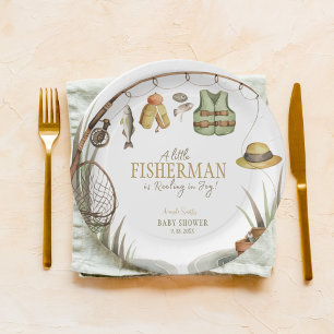 A little Fisherman Is Reeling In joy Baby Shower Paper Plate