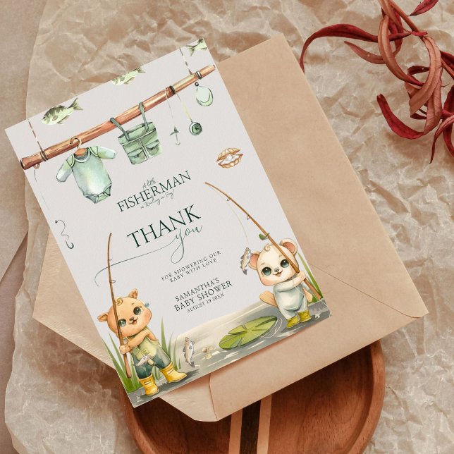A Little Fisherman Is Reeling In joy Baby Shower Thank You Card (Creator Uploaded)