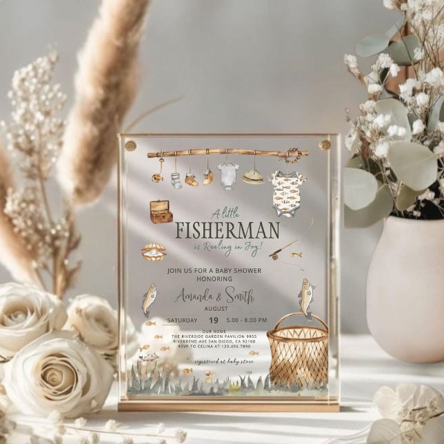 A Little Fisherman Reeling in Joy Baby Shower Acrylic Invitations (Creator Uploaded)