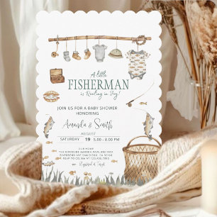 A Little Fisherman Watercolor Baby Shower Invitation