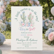 A Little Floral Cactus Gender Reveal Invitation