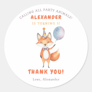 A Little Fox 3th Birthday Party Classic Round Sticker