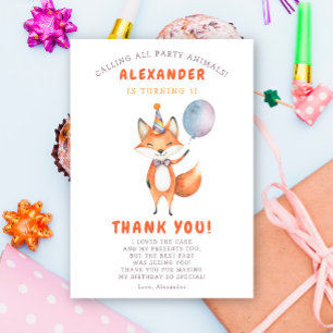 A Little Fox 3th Birthday Party Thank You Card