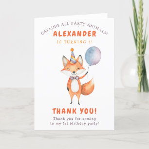 A Little Fox Birthday Party Thank You Card