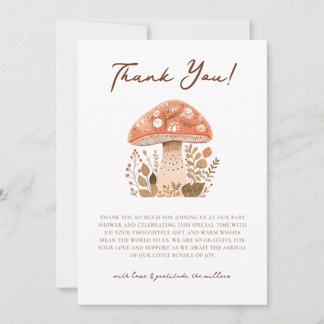 A Little Fun-Guy Mushroom Baby Shower  Thank You Card (Front)