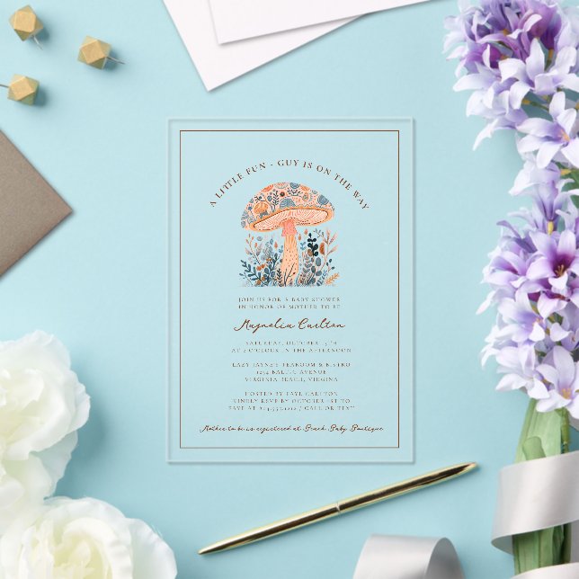 A Little Fun Guy Mushroom Fall Baby Shower  Acrylic Invitations (Insitu (Wedding))