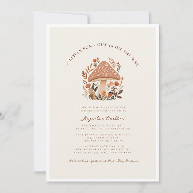 A Little Fun Guy Mushroom Fall Baby Shower  Invitation (Front)