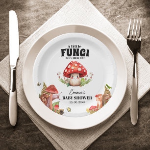 a Little Fungi Mushroom Butterfly Moth Baby Shower Paper Plate