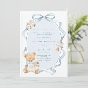 A Little Gentleman Blue Boy Bear Baby  Invitation