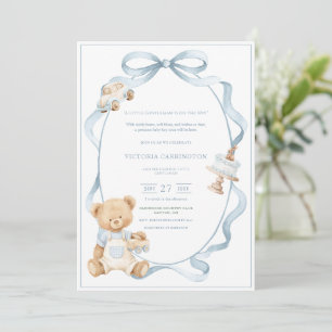 A Little Gentleman Blue Boy Bear Baby  Invitation