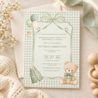 A Little Gentleman Green Boy Bear Baby Shower