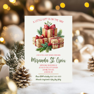 A Little Gift is on the Way, Christmas Baby Shower Invitation