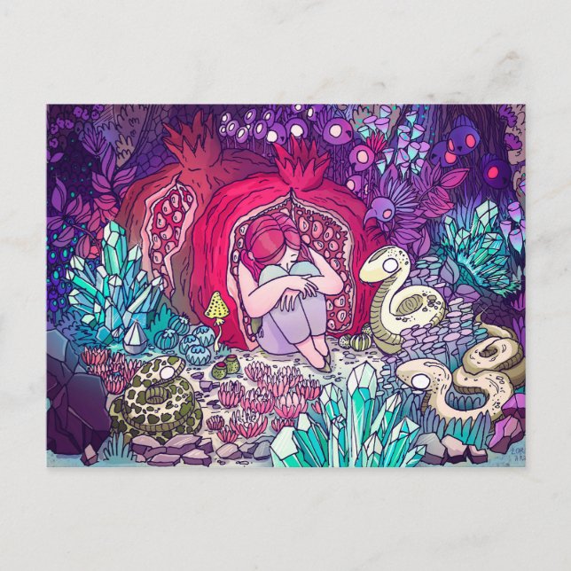 A little girl hiding in a pomegranate postcard (Front)