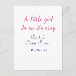A little girl is on its way baby shower pink name postcard