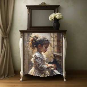 A Little Girl Playing Piano Decoupage Tissue Paper