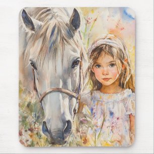 A Little Girl with a Horse Mouse Pad