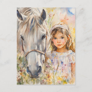 A Little Girl with a Horse Postcard