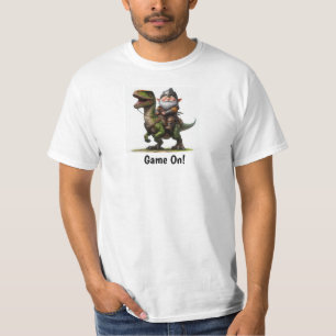 A Little Gnome Warrior Posing with his Dragon T-Shirt