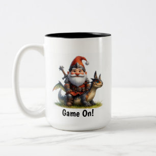 A Little Gnome Warrior Posing with his Dragon Two-Tone Coffee Mug
