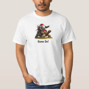 A Little Gnome Warrior Posing with his Tortoise T-Shirt