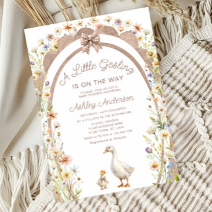 A Little Gosling Neutral Floral Baby Shower Invitation
