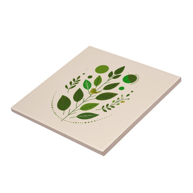 A little green bird and green leaves ceramic tile (Side)