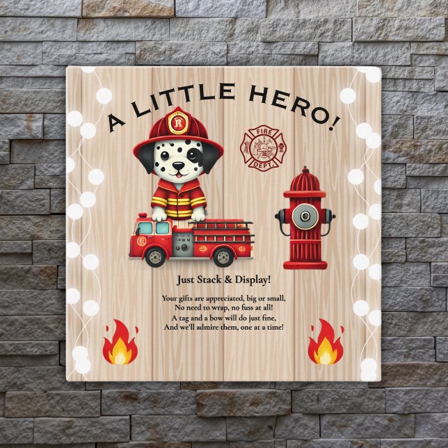 A Little Hero Firetruck Puppy Baby Shower Enclosure Card (Creator Uploaded)