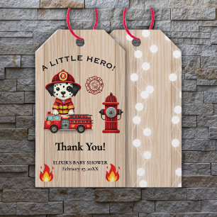 A Little Hero Firetruck Puppy Baby Shower Gift Tags