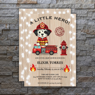 A Little Hero Firetruck Puppy Baby Shower Invitation