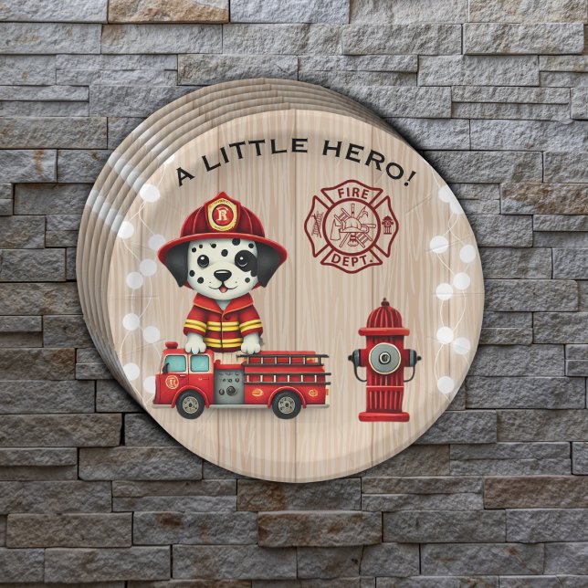 A Little Hero Firetruck Puppy Baby Shower Paper Plate (Creator Uploaded)