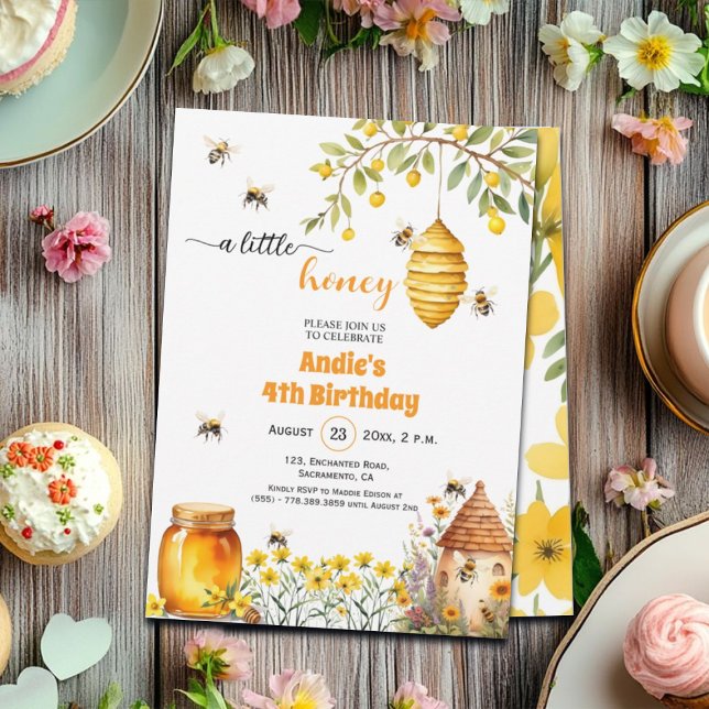 A Little Honey 4th Birthday Invitation (Creator Uploaded)