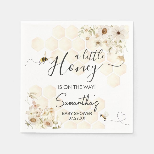 A Little Honey Bee Baby Shower Napkin (Front)