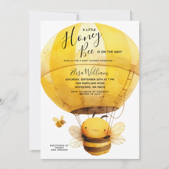 A Little Honey Bee Hot air balloon Baby Shower Invitation (Front)
